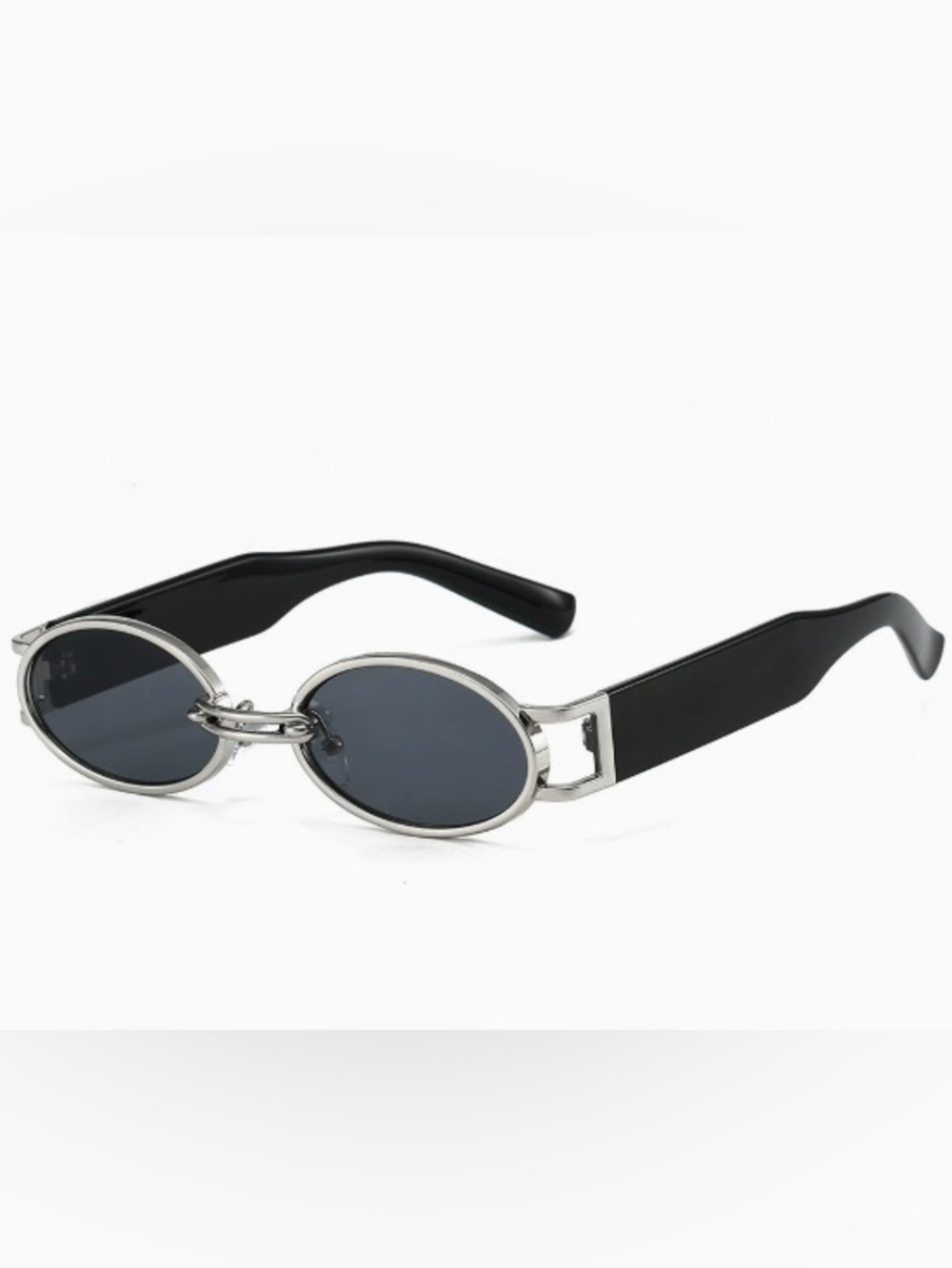 Black Oval Metal Rim Sunglasses for Women